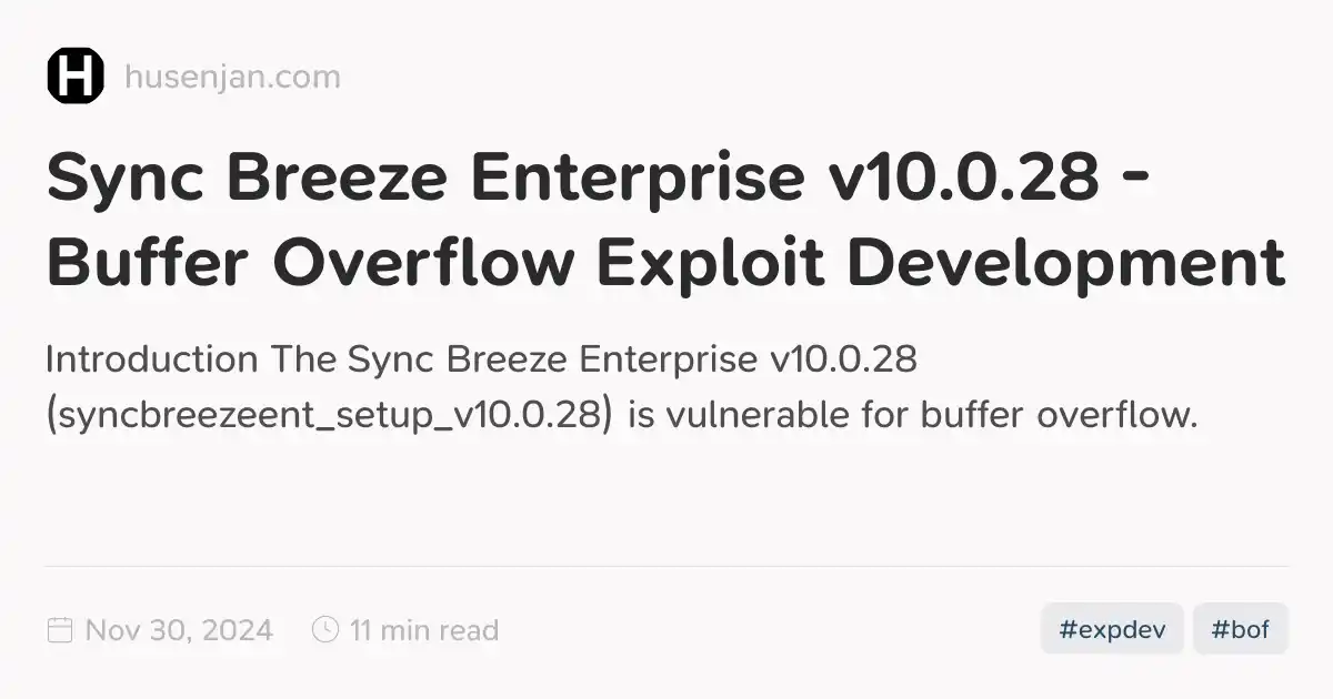 Sync Breeze Enterprise v10.0.28 - Buffer Overflow Exploit Development